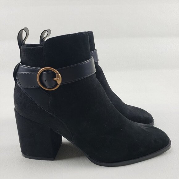 Vionic Tenley Ankle Boot Womens 7.5 Black Suede Side Zip Buckle Comfort Heeled - Picture 4 of 14